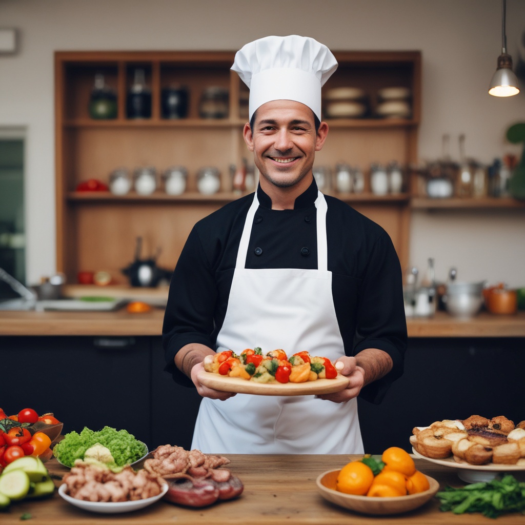 A chef holding food